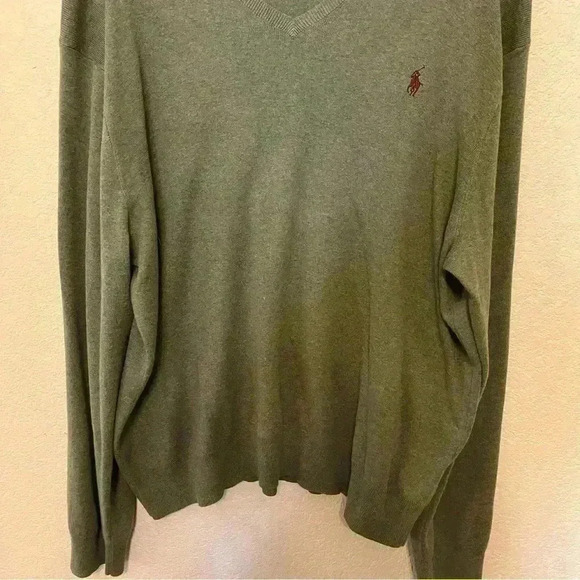 Polo Ralph Lauren Olive Green V-Neck Pima Cotton Long Sleeve Sweater Men's XXL - Picture 6 of 14